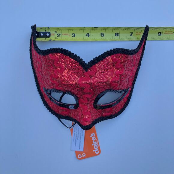 NEW Red Masquerade Mask Lace Glitter Devil Mardi Gras Party Costume Halloween - Picture 4 of 5